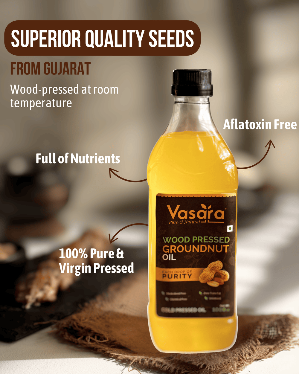 Cold Pressed Groundnut Oil 1L (Wood Pressed)